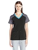 Carhartt Women's Cross-Flex Mulit Color Knit Mix V Neck Scrub Top, Black, X-Large