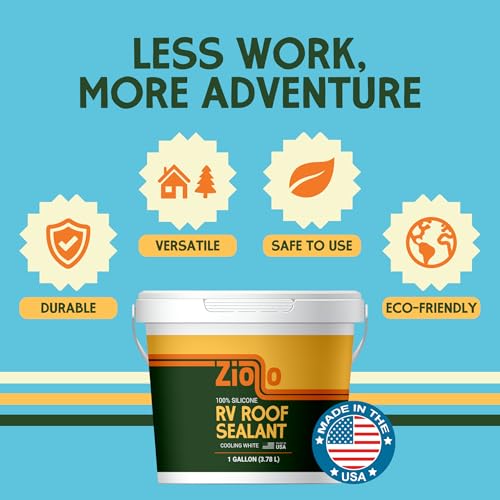 Ziollo RV Roof Sealant - Leak Repair 100% Silicone Liquid Rubber - Premium Waterproof Coating for Campers, Pop Up, Motorhomes, and Travel Trailers - Easy DIY Application - White 4 Gallons