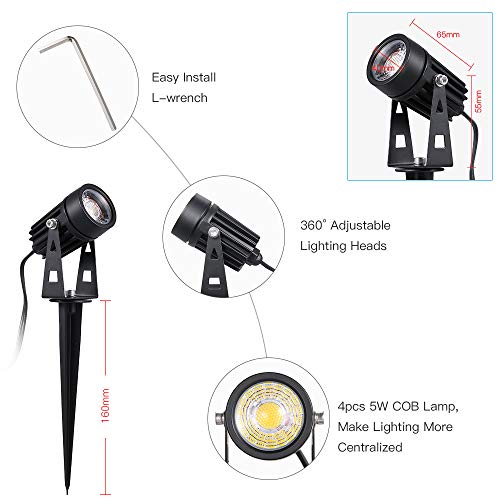 Gartenleuchte,Tomshine 4er Set Gartenbeleuchtung mit Erdspieß Gartenstrahler mit Stecker, 1800LM SUPER HELL/IP65… – Bild 5