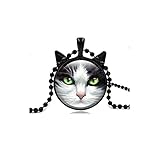 ISAACSONG.DESIGN I's Vintage Steampunk Style Lucky Cat Kitty Glass Pendant Necklace For Women Holiday Gifts (Black Cat)