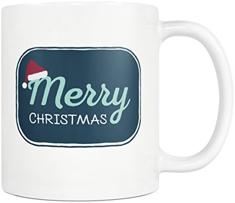Merry Christmas Coffee Mug - Santa Hat Novelty Gift - 11oz White Tea Cup
