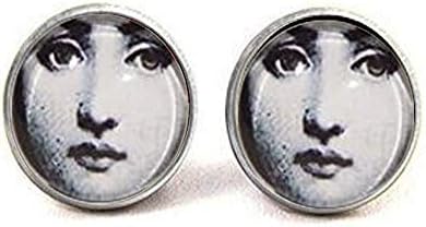 yijun Fornasetti Earrings, Face Stud Earrings, face Jewellery, Lady face Studs, Illustration Studs, Gifts for her, Unusual Studs Yellow