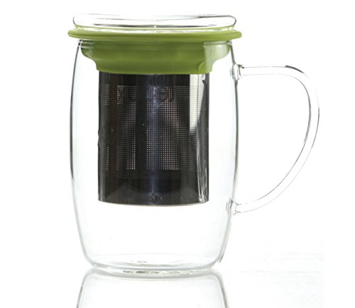 perfecTEA Glass Tea Mug Cup w/ Stainless Steel Infuser - 15.2oz / 450ml