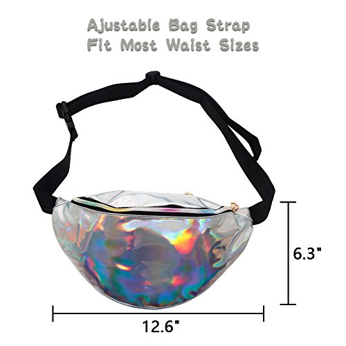 Mounchain Waist Packs By Women's Shiny Laser Holographic Waist Fanny Packs with Adjustable Waistband-Smartphone Money Coins Keys Passport Holder Silver