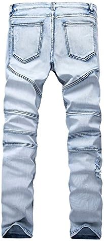 Onin Fashion;Handsome Men's Ripped Slim Straight fit Biker Jeans with Zipper Deco 03 Light Blue28W x 31L
