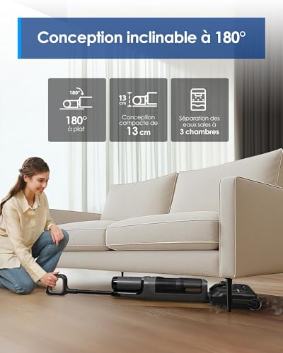 Tineco Floor One i6 Stretch Cordless Vacuum Cleaner, Wet and Dry Vacuum Cleaner, Powerful Suction 20 kPa, Flat Range 180°, Two-Edge Cleaning, 40 Min Autonomy, Drying 5 Min 85°C