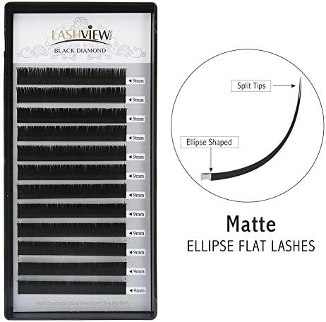 LASHVIEW SUPER MATTE Flat Mink Black Ellipse Eyelash Extension Extremely Soft Semi-permanent Application-friendly Individual Lashes 0.20mm C Curl 9mm For Professional Salon Use
