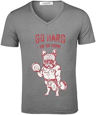 GO HARD OR GO HOME FRENCHIE Men V Neck Print Tee Grey