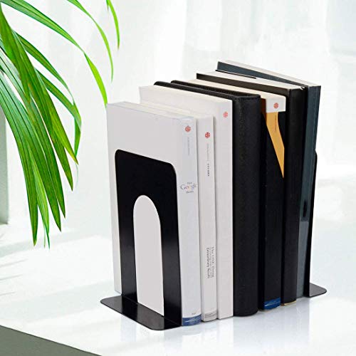 Metal Bookends, Heavy Duty Black Bookend Support, 6.5 x 5 x 5.7 Inch, Set of 4 Pairs