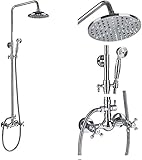 Rozin Chrome Bathroom Rainfall Shower Faucet Set Tub Mixer Tap with Handheld Spray