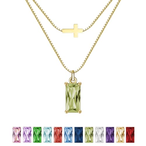 SILANER Emerald Birthstone Necklace for Women 14K Real Gold Plated Dainty Cross Pendant Cubic Zirconia Charm Chain Necklace Birthday Gifts for Women Jewelry