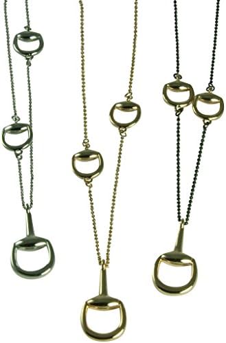 DESIGNER INSPIRED-3 HORSE BIT NECKLACE-SILVER-ALSO GOLD &amp;2 TONE (GOLD/BLACK)