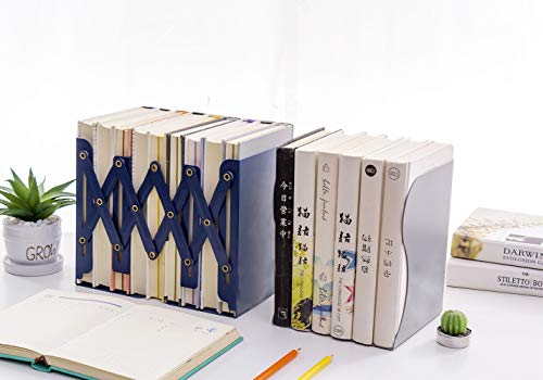 JIARI Simple Nature Style Blue Decorative Metal Iron Bookends Holder Stand Desk Nonskid Adjustable Bookend (Blue)