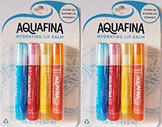 Aquafina Hydrating Lip Balm, Jojoba & Almond Oils, VIT. E, New Flavors- 4 Pack (Lemon Zing, Orange Splash, Berry Loco, Pure Original)