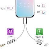 2 in 1 Lightning Adapter Compatible with iPhone XS Max/XS/XR/X/6S/7/7 Plus/8/8 Plus, Compatible iPhone Adapter/Splitter, 2-Port Headphone Audio and Charger Adapter,Compatible iOS 10.3, iOS 11 or Later