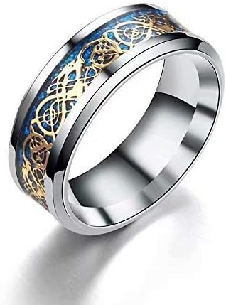 Men Ring - Dragon Scale Dragon Pattern Beveled Edges Celtic Rings Jewelry Wedding Band for Men Gold 10