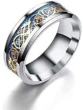 Men's Gold Dragon Scale Dragon Pattern Beveled Edges Celtic Rings Jewelry Wedding Band 10