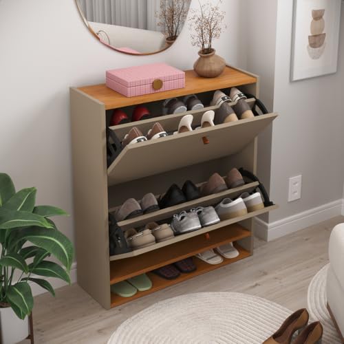 Sapateira Safira 2 Portas Basculante 15 Pares Calçados Nicho Inferior Organizador Decoração Quarto Sala Hall Entrada Apartamento Compacta (Fendi/Cinamomo)