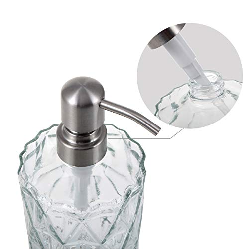 bonris Diamond Design Soap Dispense with 304 Rust Proof Stainless Steel Pump Glass Soap Dispenser Kitchen Soap Dispenser Bathroom Soap Dispenser Great for Essential Oils, Lotions, Liquid Soaps - Thumbnail 3