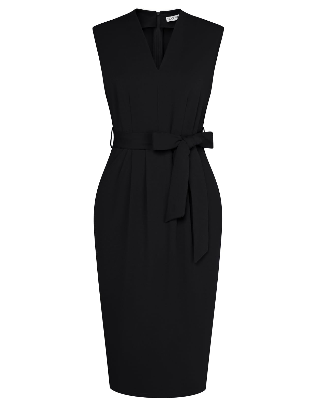 Photo 1 of Office Dresses V Neck Sleeveless Dress Church Dresses for Women Party Dresses Elegant Classy Midi Pencil Dress Black L