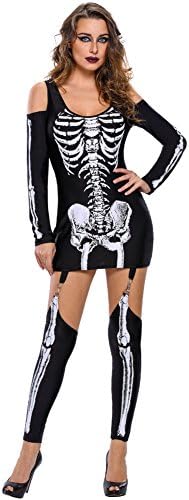 SextyHome Lady Skeleton Printing Sexy Off-the-shoulder Show Dark Suit Clothes