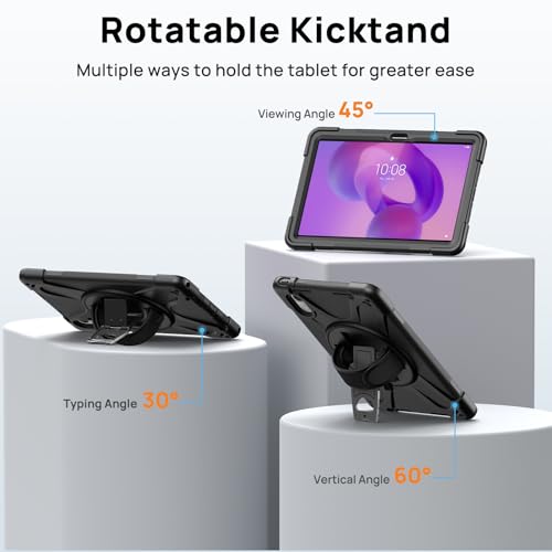 Gerutek Anti-Drop Case for Lenovo Idea Tab 11 Inch 2025/Tab K11 Gen 2/Tab M11/Xiaoxin Pad 11", Rugged Case with Screen Protector, Rotating Stand, Hand/Shoulder Strap, Pencil Holder, Black
