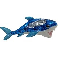 LMC Products Shark Stuffed Animal - Reversible Sequin Shark Plush - 14" Blue to Silver
