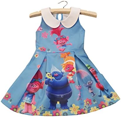ZHWENKA Trolls Little Girls' Belle Printed Dress Princess Cartoon Party Costume (120/5-6YS, Blue)