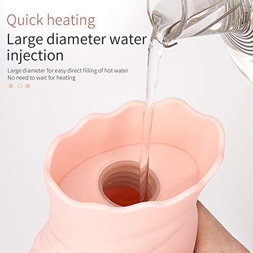 Microwave Heating Bottle Environmental Silicone Transparent Hot Water Bag with Knit Cover, Hot & Cold Therapies - Gift for Birthday, Christmas, Valentine's Day, Gift Exchange Party (Large, Pink)