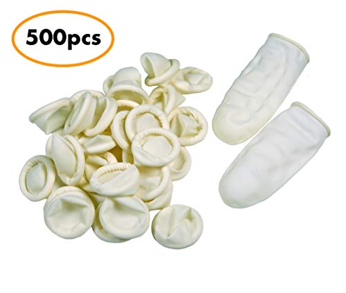 Disposable Latex Finger Cots 500pcs (Large), Anti-Static Rubber Fingertips Protective Finger Gloves for Topical Medical Application, Nail Art, Electronic Repair, Painting, Jewelry Cleaning etc