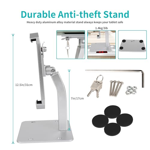 Oilcan Secure Tablet Stand, iPad Anti-Theft Desk Stand, Metallic Material – Shop Crate Kiosk Lock Stand for 9-14 Inch Tablets, iPad Pro, Air, Galaxy Tabs, Surface Pro, etc