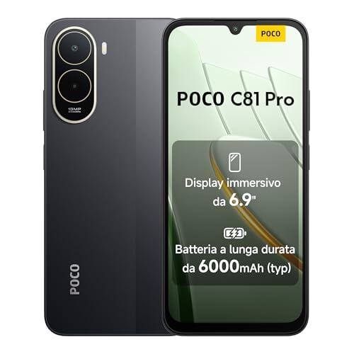 POCO C81 Pro, Smartphone 4+128GB, Nero, Batteria da 6000mAh(typ)