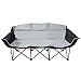 GoTEAM! Portable Folding Bench Couch – 3 Seat Collapsible Outdoor Chair with Cup Holders & Carry Bag – Heavy Duty 600D Nylon for Camping, Sports, Tailgating, Beach & Backyard (Black/Gray)