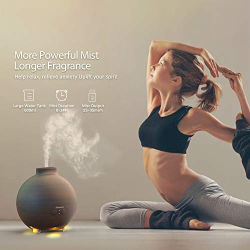 Large Essential Oil Diffuser 600ml for Aromatherapy,Aroma Cool Mist Humidifier Globe with Adjustable Mist Mode - Dark Wood Grain- Filter Free- Last Overnight for Bedroom Office Home Yoga by Aromacare - Thumbnail 2