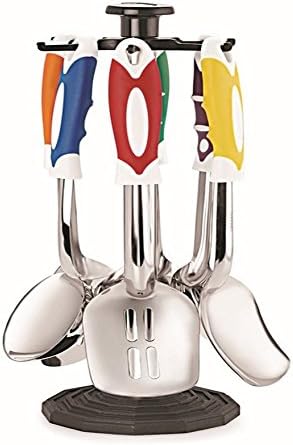 Lacuzini Stainless Steel Serving Spoon Set with Stand, Multicolour (6 pieces)