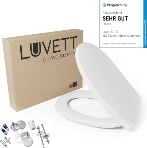 LUVETT® C100 Toilettendeckel mit Absenkautomatik Oval Weiß - SoftClose Klodeckel Abnehmbar - Klobrille aus Antibakteriellem Duroplast - WC Sitz 3in1 B