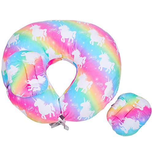 MHJY Nursing Pillow Cover with 2Pcs Unicorn Moveable Baby Head Positioner Pillow| Minky Infant Feeding Pillow Slipcover Breastfeeding Pillow Cover with Adjustable Strap| Baby Shower Gift