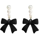 Bow Earrings for Women Chrsitmas Red Ball Bow Earrings Cute Pearl Bowtie Dangling Earrings Holiday Earring for Women
