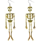 Halloween Skeleton Skull Earrings for Women Gothic Funky Spooky Quirky Skeleton Earrings Acrylic Jointed Skeleton Long Dangle Drop Earrings Halloween Party Earrings Costume Accessories for Women