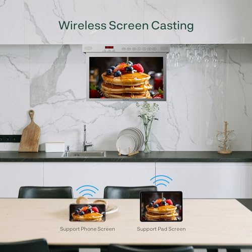 SYLVOX 15.6 Inch Kitchen TV, Foldable TV for Kitchen with Rotation, Google TV Support WiFi Bluetooth, 1080P Smart TV for Kitchen, Bedroom, Motorhome, RV Yacht (Silver)
