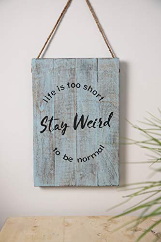 GoCraft Decorative Wooden Wall Signs | 12" X 8" Vintage Hanging Rope Plaque with Quotes Sayings (Stay Weird) [CC0219-MI] - Thumbnail 2