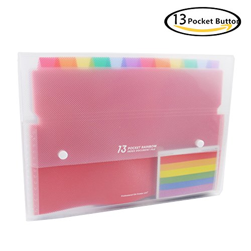 13 Pockets Portable File Folders Plastic Expandable Accordian Organizer A4 Expanding Document Folder