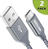 BrexLink USB Certified Type C Cable, USB C to USB A Charger (6.6ft, 2 Pack), Nylon Braided Fast Charging Cord for Samsung Galaxy S9 S8 Note 9, Pixel, LG V30 G6 G5, Nintendo Switch, OnePlus 5 3T (Grey)