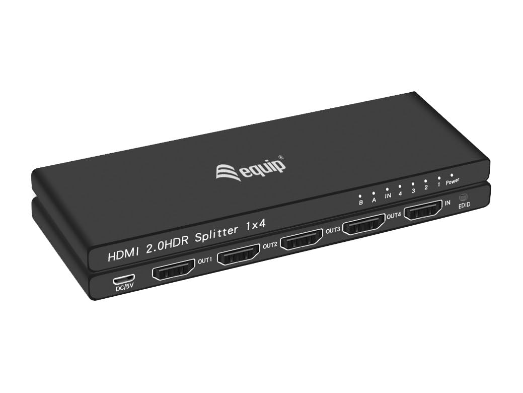 Equip 332717 HDMI Splitter 2.0 Ultra-Slim 4-Port Splitter Black