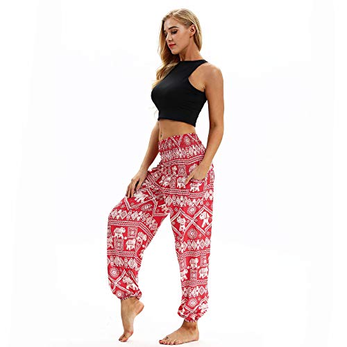 Botrong Men Women Casual Bohemian Loose Yoga Travel Lounge Beach Pants (Red,)