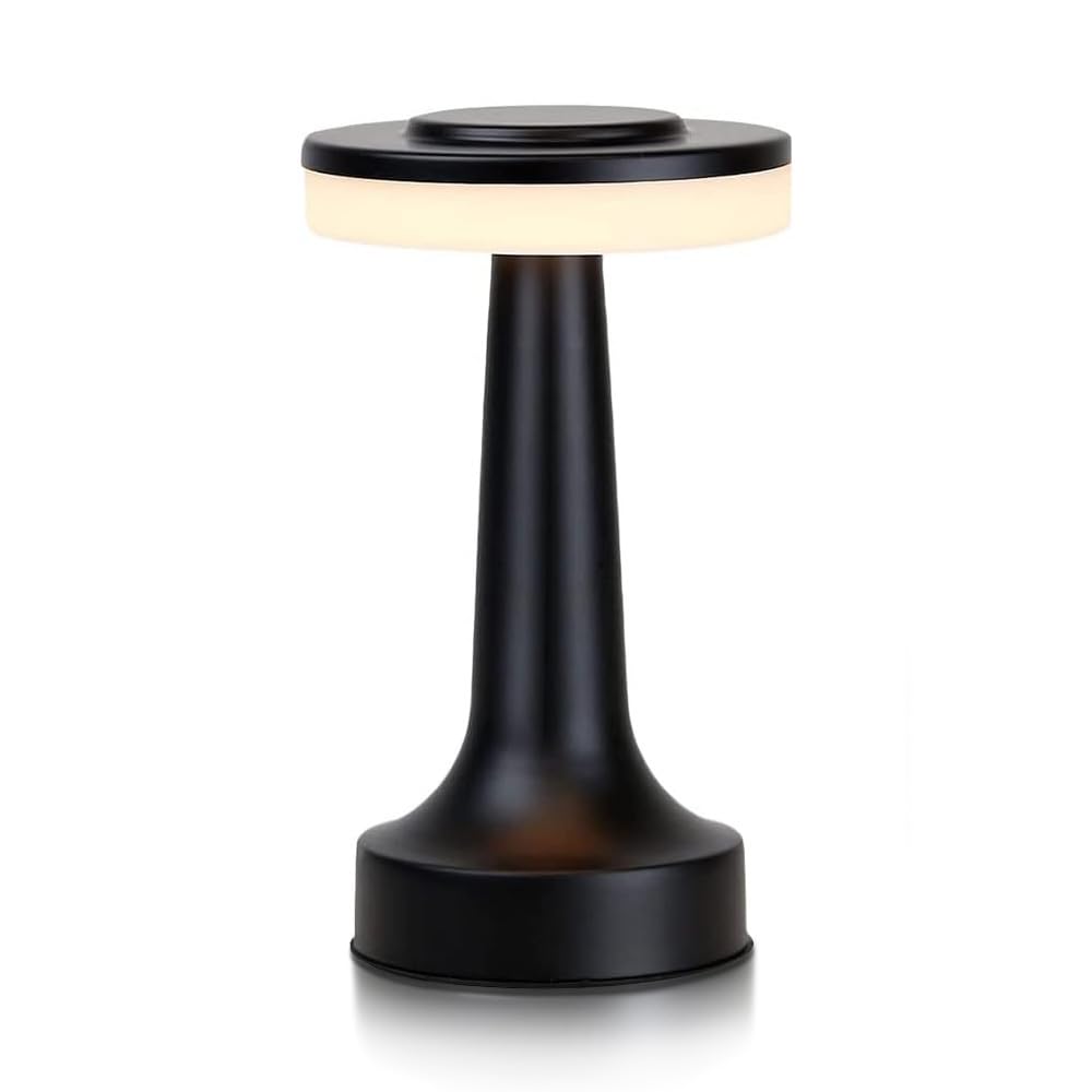 Photo 1 of JHPGEOE Cordless Metal Desk Lamp, Touch Sensor Control LED Table Lamp,3 Color Stepless Dimmable Battery Powered Lamp for Living Room, Dorm, Home Office (Black)