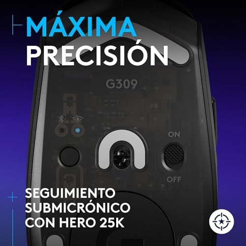 Rato gaming sem fios 309 Lightspeed, Lightweight, interruptores híbridos LIGHTFORCE, sensor Hero 25K, 300+ horas com bateria AA, 6 botões programáveis, PC e Mac - Preto