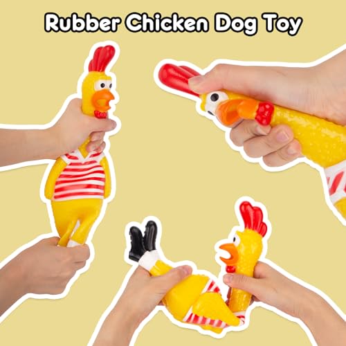 MCPINKY Rubber Chicken Dog Toy, Squeaky Chicken Screaming Chicken Red & White Stripes Prank Novelty Toy for Prank Noise Maker Dog Toy