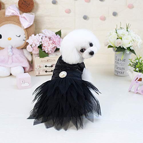 Tangpanl Beam Waist Christmas Pet Costume Dog Dance Skirt Satin Camp Party Dress(Black,XS)