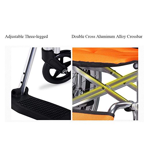 Portable Lightweight Wheelchair Foldable Transport Airplane Wheel Chair for Elderly Disabled Obese People, Comfortable Detachable, Double Storage Bag (24 inch Tire)